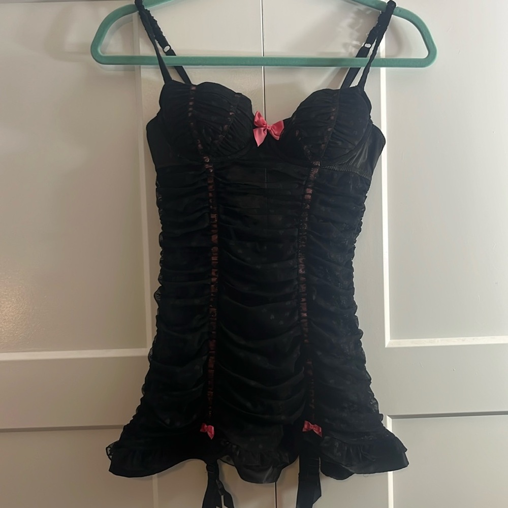 VS Victoria’s Secret Sexy Little Thing Lingerie Bustier Teddy Top w/ Garters